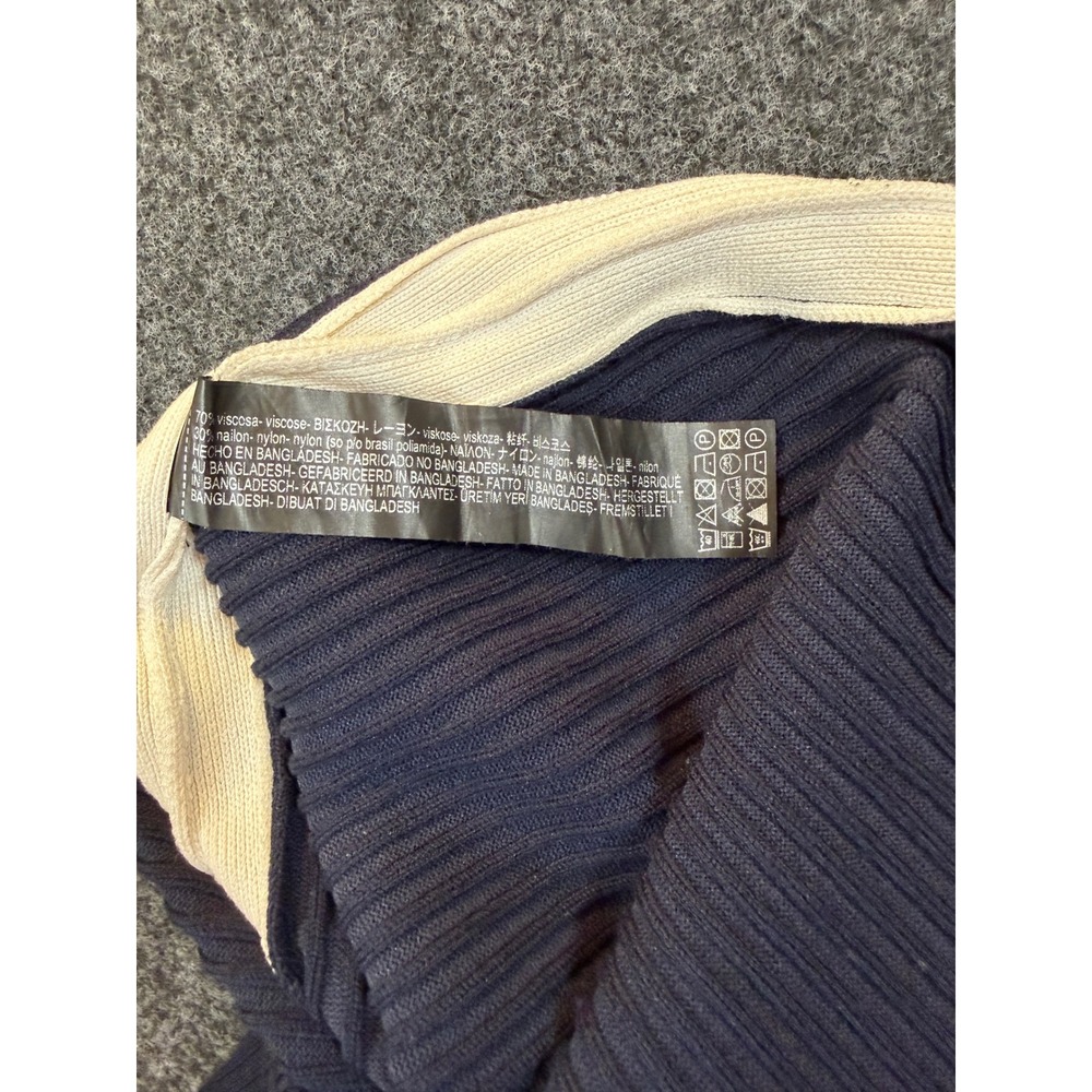 Zara Knit Navy Blue Ribbed Maxi Skirt with White Side Stripe Slit Size Small - Picture 7 of 8